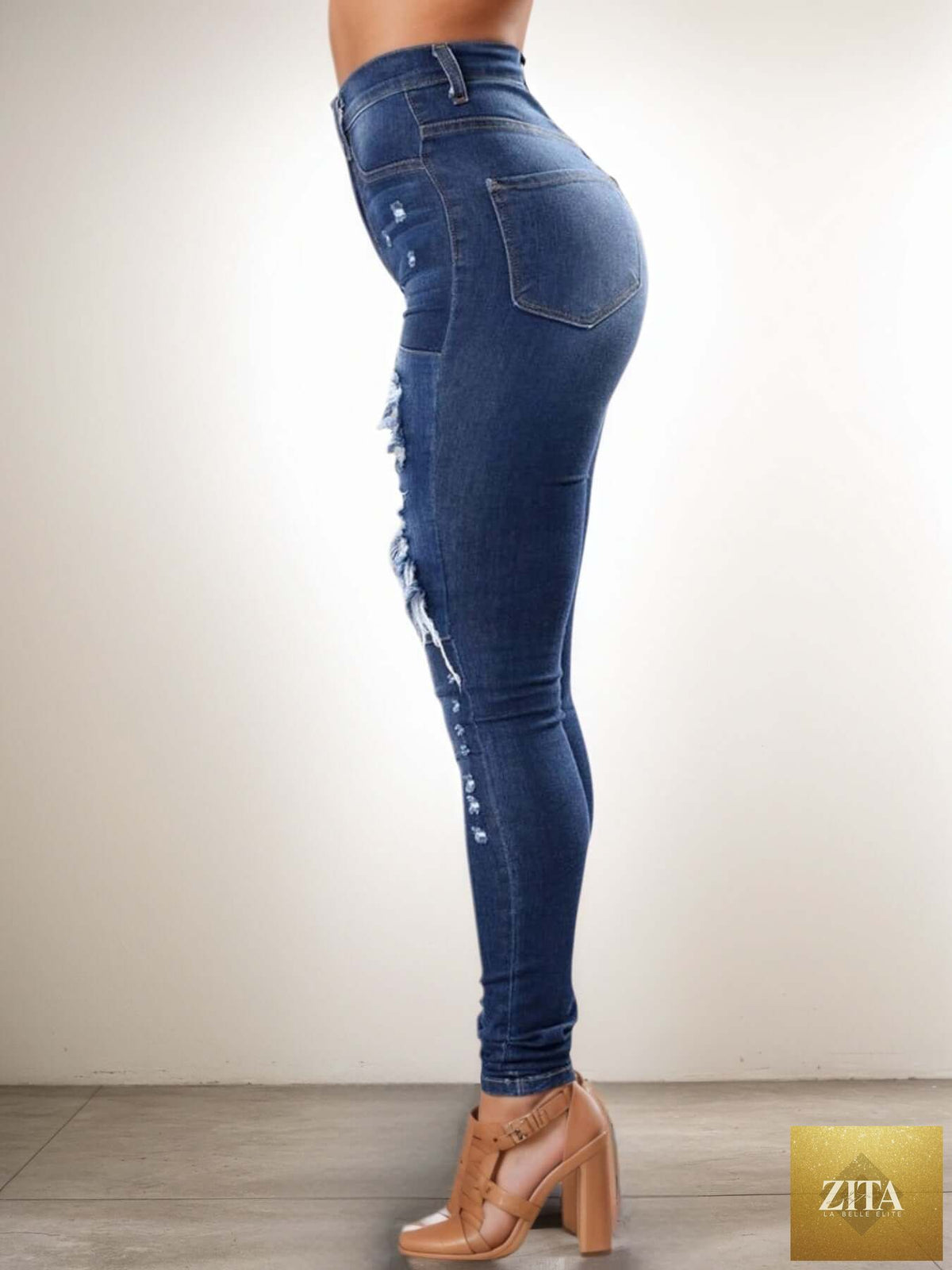 SnagBag women's ripped high waist jeans featuring a trendy street style design and comfortable fit in denim fabric.