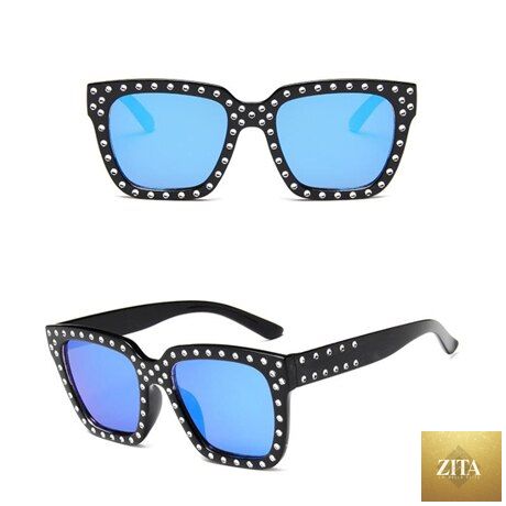 Women’s sunglasses with crystal decoration from FitiqueFit, featuring stylish frames and reflective lenses for a trendy look.