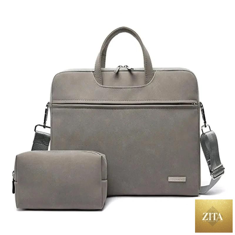 Mandotos women's PU leather laptop bag with shoulder strap, fits MacBook Air 13.3 to 15.6 inches, stylish carrying case for women.