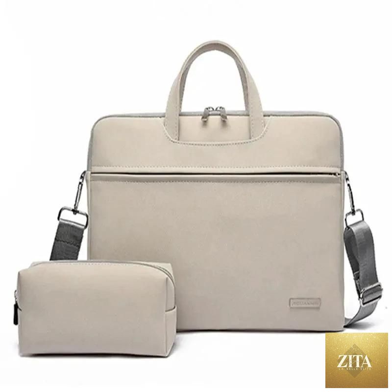 Mandotos women's PU leather laptop bag with shoulder strap, designed for MacBook Air 13.3 to 15.6 inches, featuring a carrying handle.