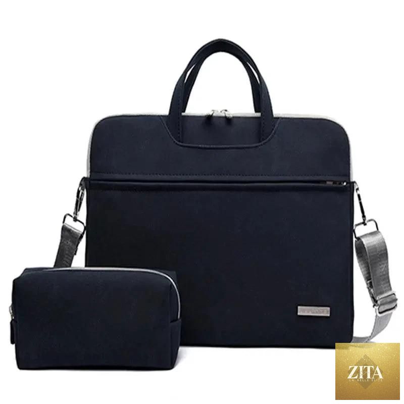 Mandotos women’s PU leather laptop bag with shoulder strap, fits MacBook Air 13.3 to 15.6 inches, includes carrying case and mouse bag.