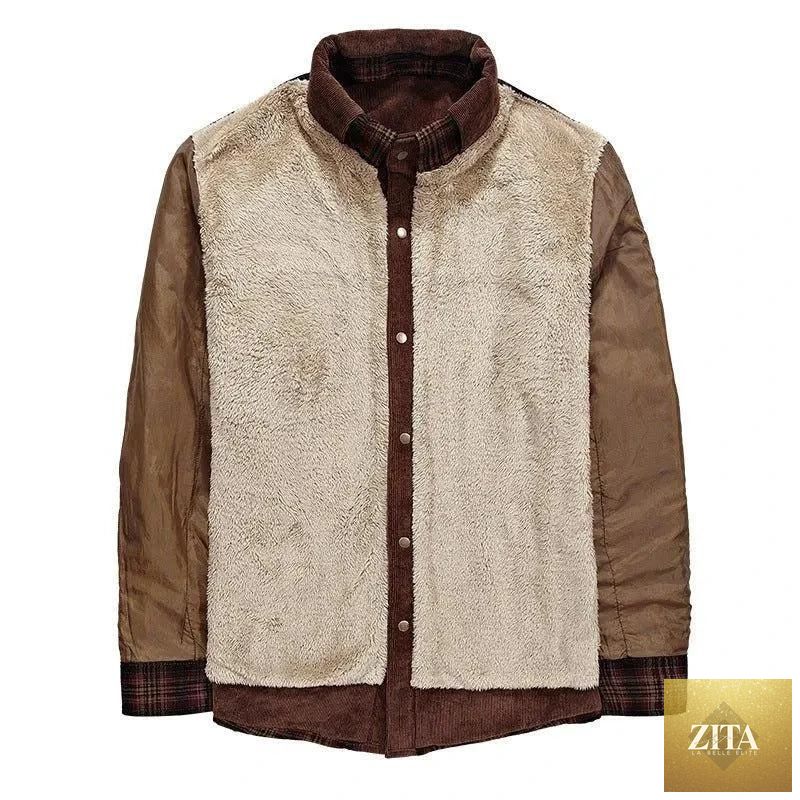 Mandotos men's winter jacket with thick warm fleece lining, plaid cotton design, military style coat for cold weather.