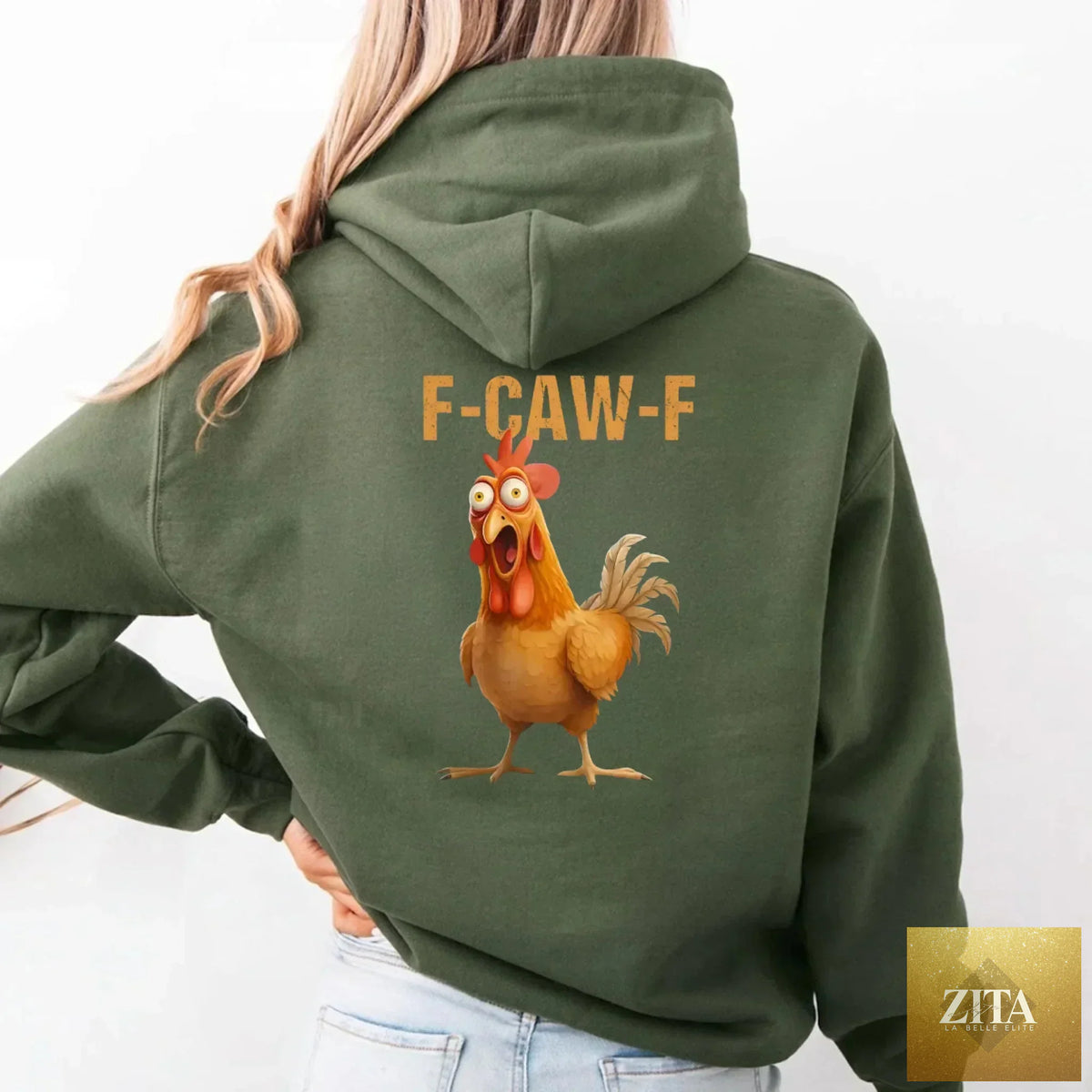 Funny F-Caw-F rooster hoodie by Adorb Custom Tees, featuring a humorous rooster graphic on a comfortable hoodie.