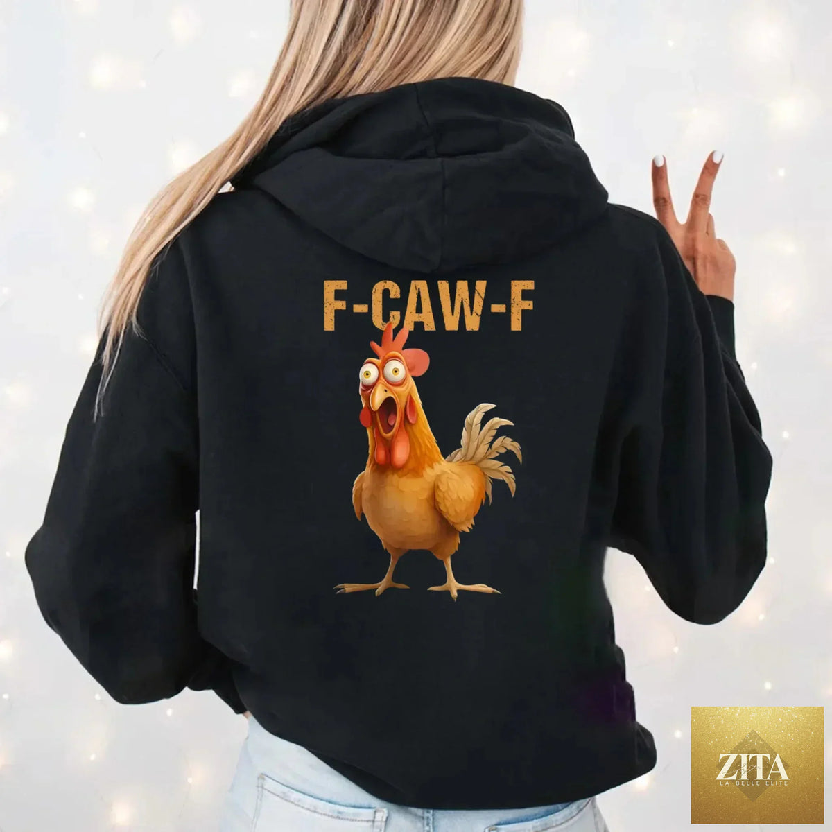 Funny F-Caw-F rooster hoodie by Adorb Custom Tees, featuring a playful rooster graphic on a cozy hoodie.