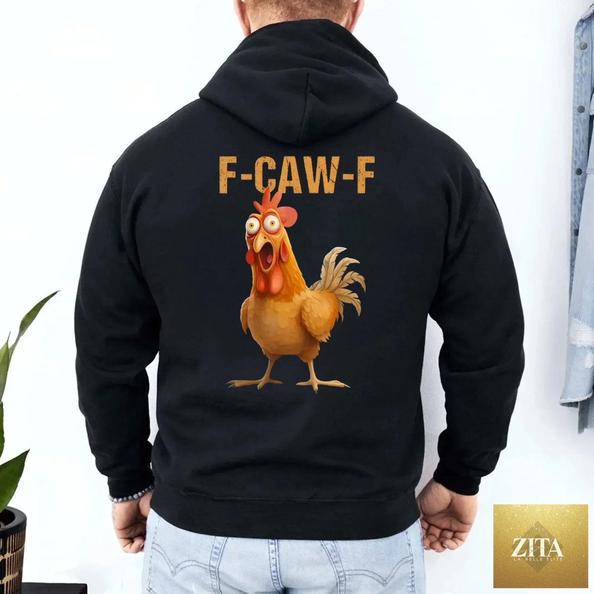 Funny F-Caw-F rooster hoodie by Adorb Custom Tees, featuring a humorous rooster graphic on a comfortable hoodie.