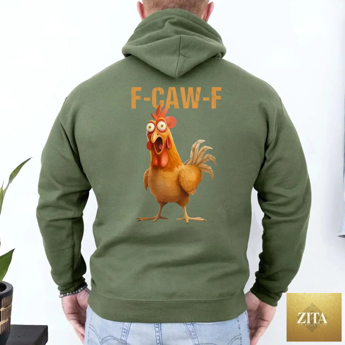 Funny F-Caw-F rooster hoodie by Adorb Custom Tees, featuring a playful cartoon rooster graphic on a cozy hoodie.