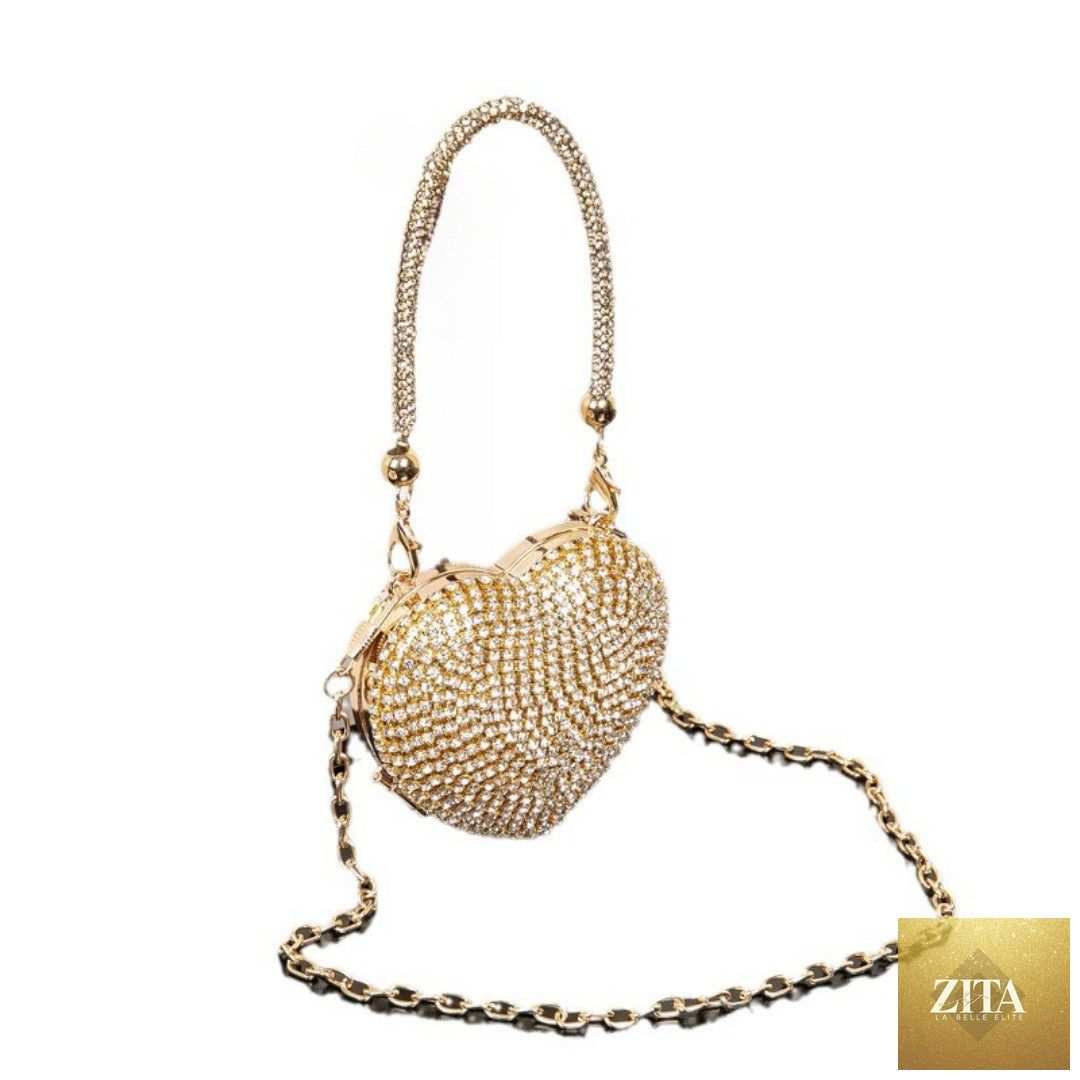 Shomicoboutique rhinestone dinner bag featuring a mini heart-shaped design, shiny small clutch for prom, wedding, or evening parties
