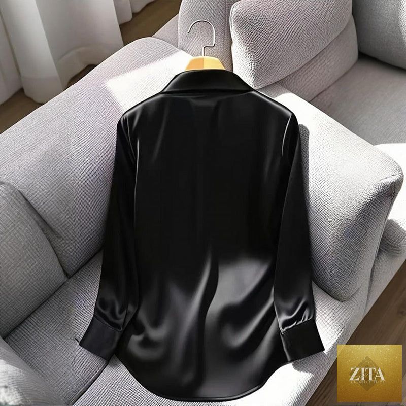 Women’s V-neck casual blouse by FitiqueFit featuring long sleeves and a relaxed fit, suitable for business casual or everyday wear.