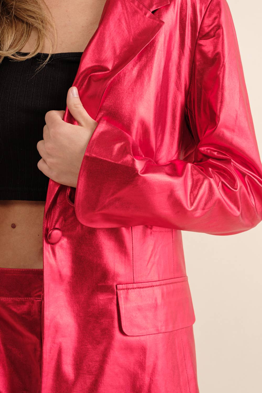 Sleek Metallic Red Blazer Set
