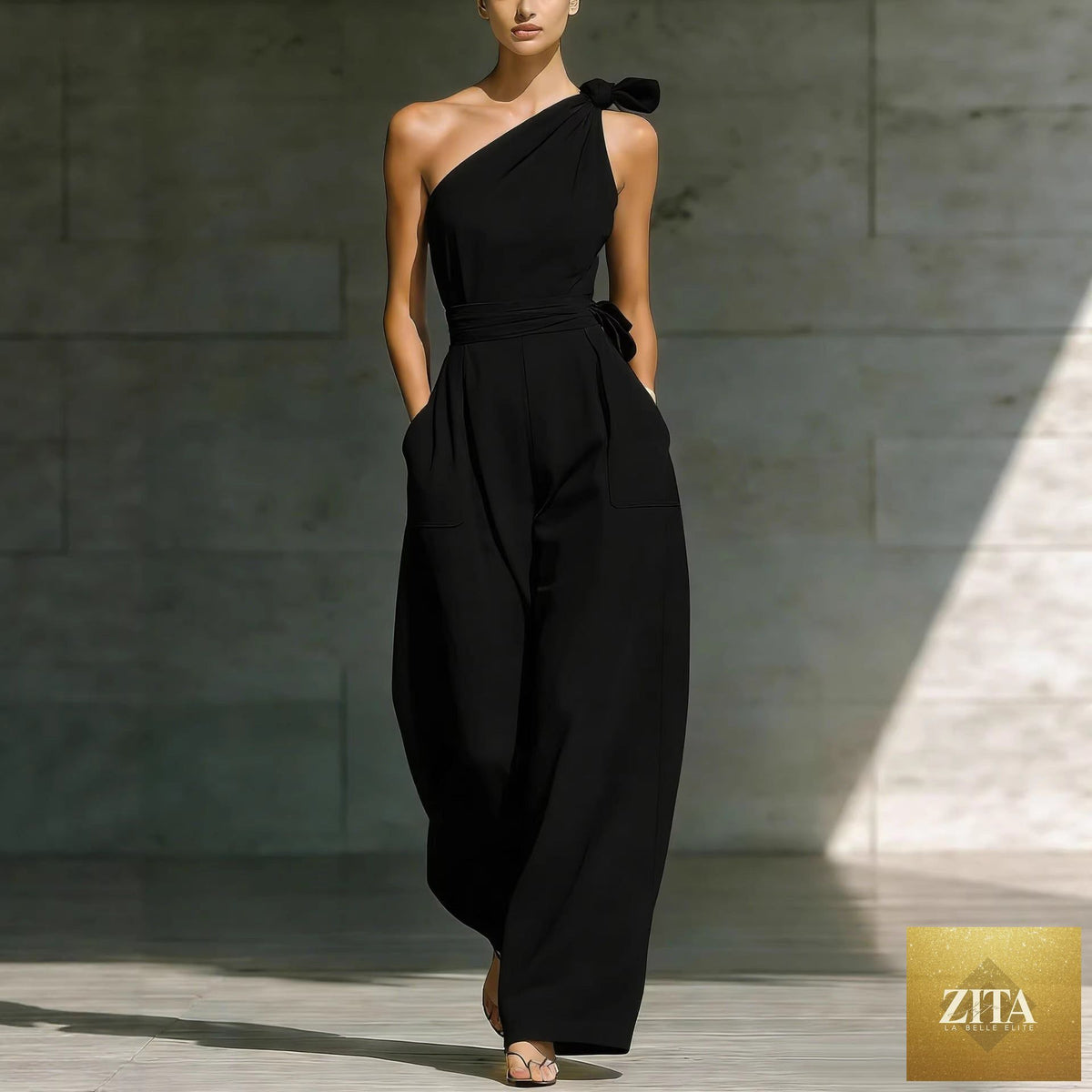 Women's sleeveless halter neck cinched waist slim jumpsuit by Zita La Belle Elite in six colors, featuring a fitted silhouette and stylish design.