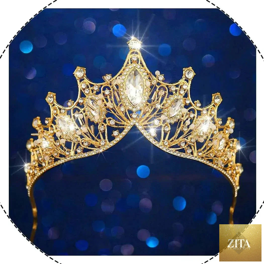 Mandotos Baroque Rhinestone Bridal Tiara with intricate floral and scroll design, sparkling rhinestones, perfect for wedding hairstyles.