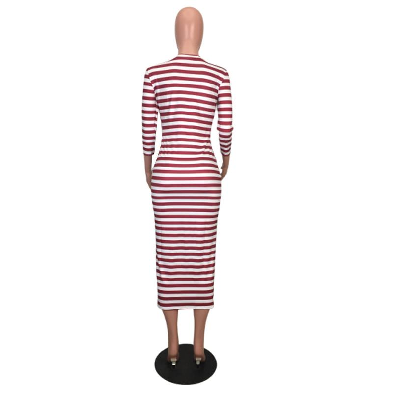 Sexy striped midi bodycon dress Women autumn winter female Jade