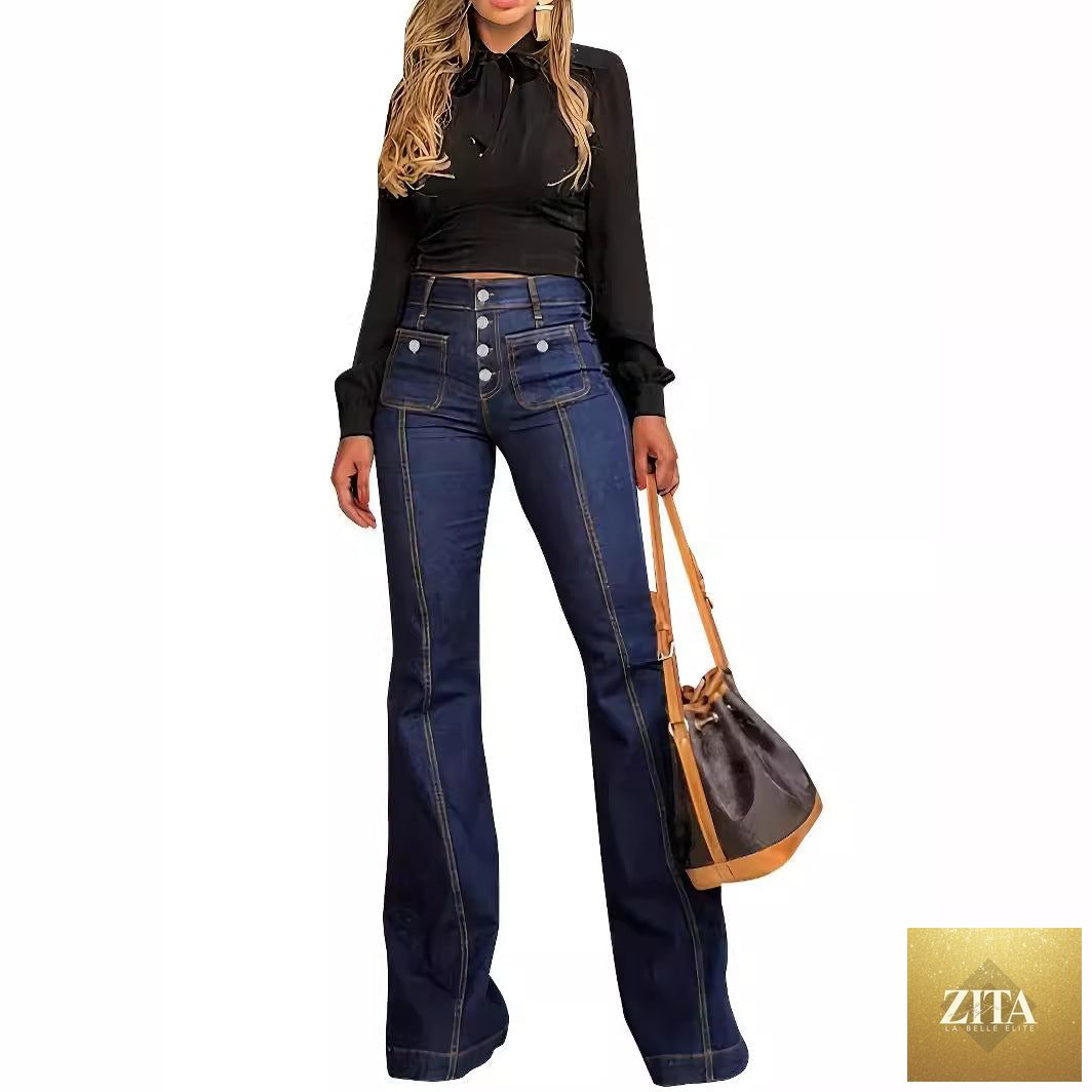 Zita La Belle Elite women's patchwork slim fit flared jeans with stretch, showing the stylish design and fit details in the image.