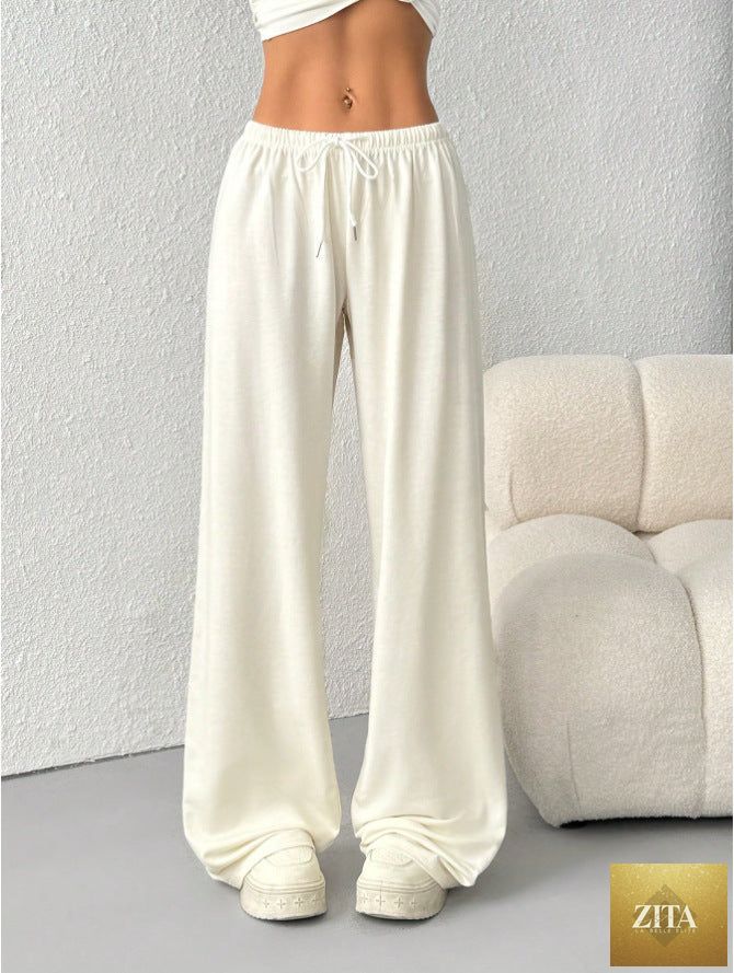 Zita La Belle Elite minimalist straight-leg drawstring sweatpants in six colors, casualwear for S to 2XL sizes, relaxed fit.