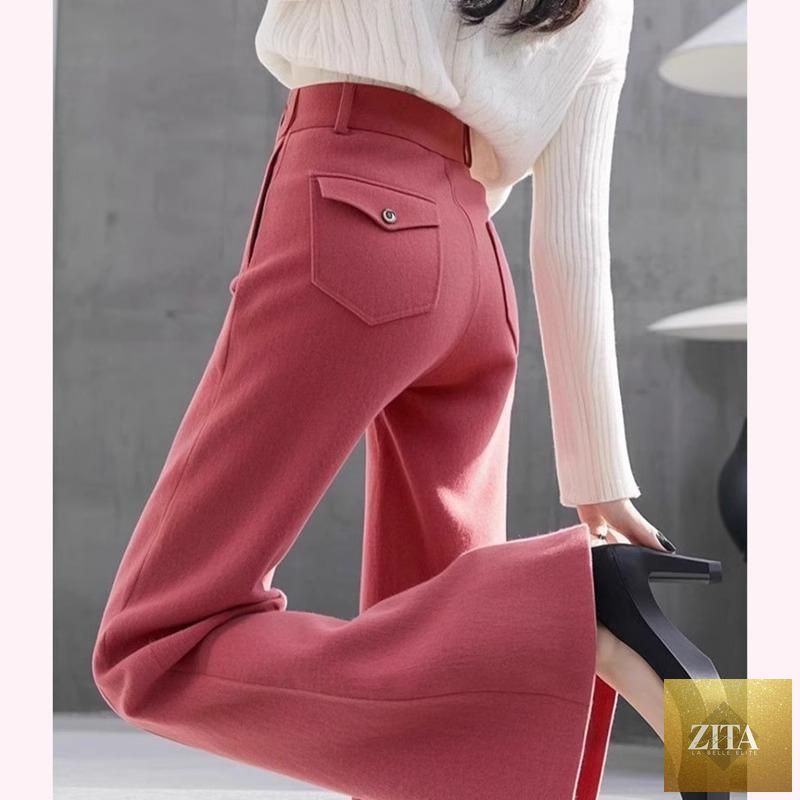 High-waisted slimming workwear bootcut pants by My Store, tailored fit, in a neutral color, styled for professional office wear.