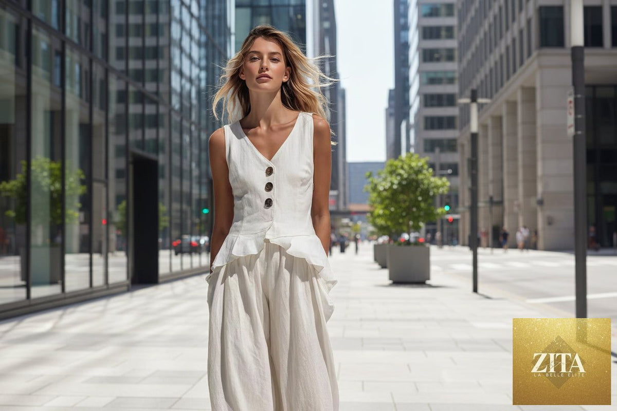 Zita La Belle Elite women's sleeveless top and wide-leg pants two-piece casualwear set, featuring a stylish sleeveless top and flowing pants.