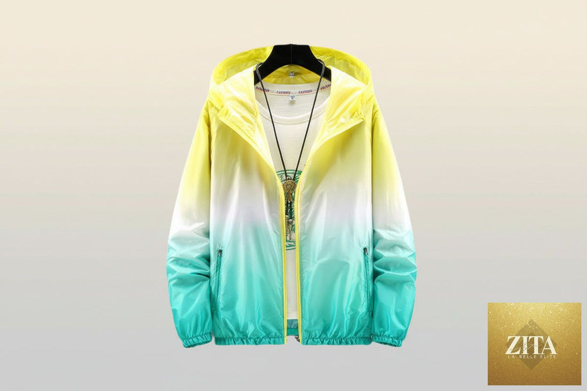Lightweight Zita La Belle Elite hooded sun-protective jacket with a front zipper and adjustable hood, designed for outdoor wear.