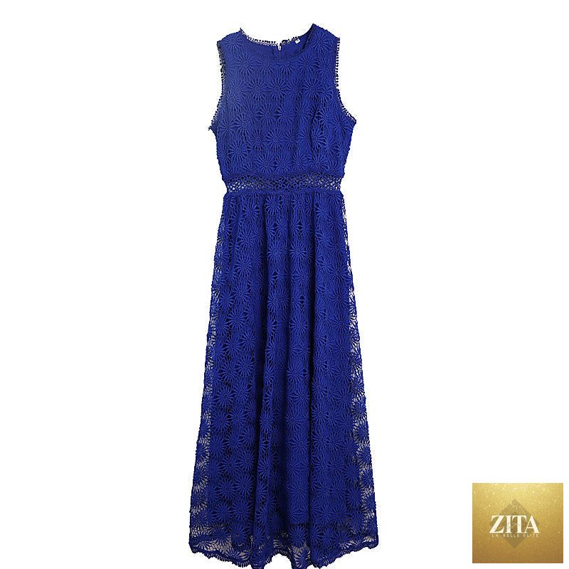 Zita La Belle Elite French Tea Break Long Hollow Out Dress showing its intricate cut-out design and flowing silhouette.
