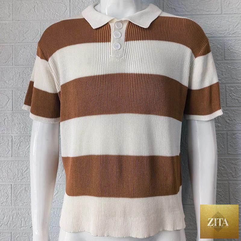 Mandotos men's summer fashion short sleeve lapel sweater, stylish men's clothing for warm weather, casual and breathable design.