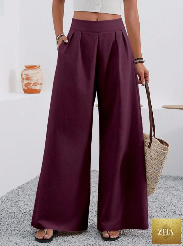 Zita La Belle Elite women's high-waist wide-leg trousers with pockets, full-length, stylish and comfortable for casual or office wear.