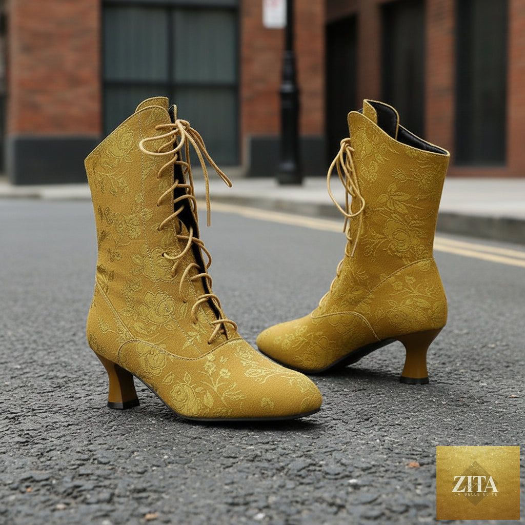 Zita La Belle Elite women's pointed-toe kitten-heel boots in black leather, stylish for autumn and winter wear.
