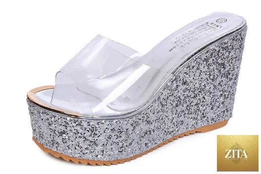 Women high heel platform wedge sandals by Trendy Attic Store01 with strappy design and chunky sole.