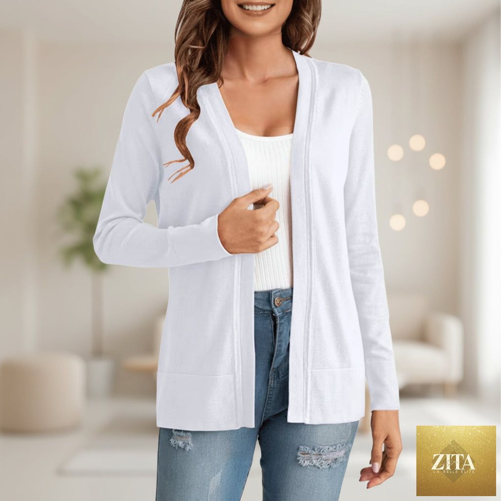Women's knitted loose cardigan coat in four colors by FitiqueFit, featuring a cozy, relaxed fit perfect for casual wear.