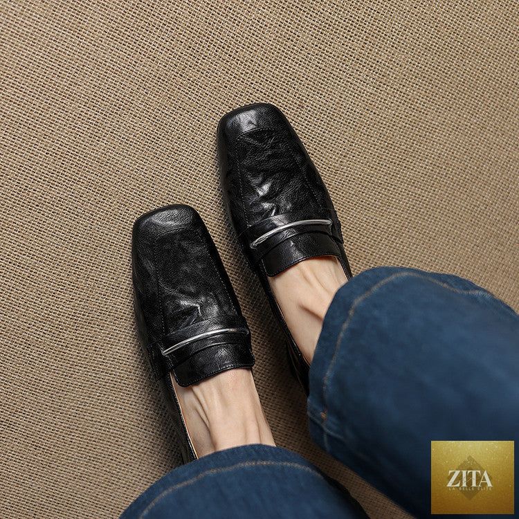 Women’s sheepskin square toe chunky heel pumps by FitiqueFit, featuring a stylish design with a comfortable chunky heel and soft shearling material.