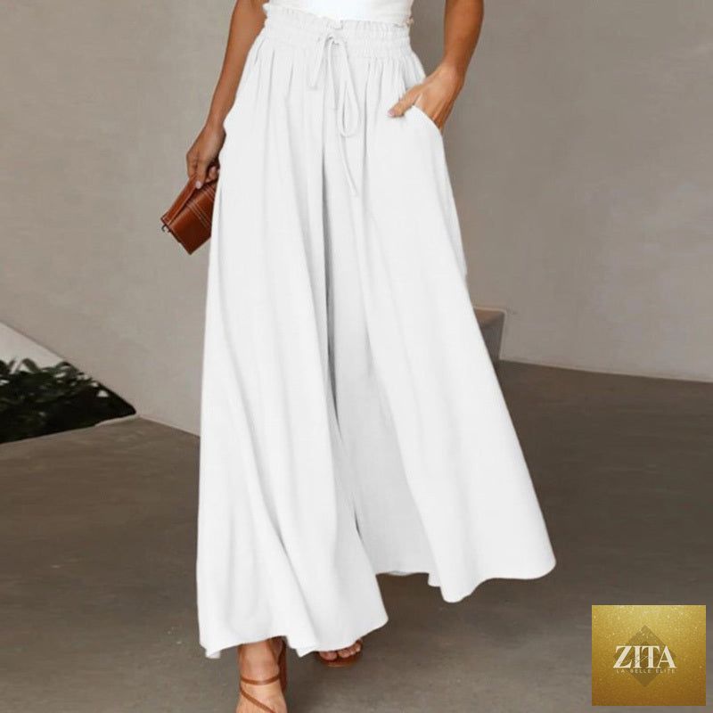 Zita La Belle Elite women's high waist wide-leg casual pants in soft fabric, shown in a relaxed fit and stylish design.
