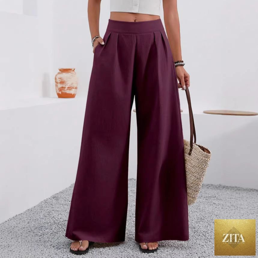 Women's high-waist wide-leg trousers with pockets by Zita La Belle Elite, full length, shown on a model.