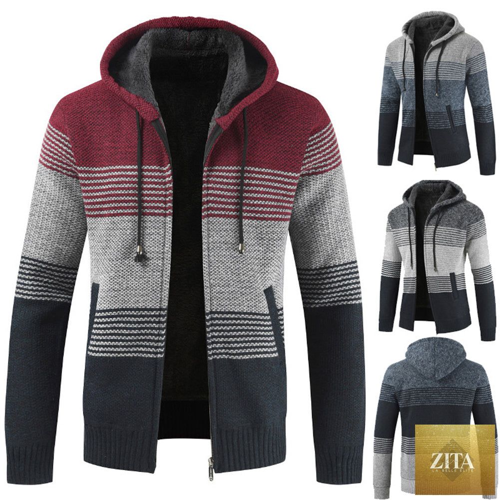 Men's autumn winter hooded sweater cardigan from FLIPSTYLEZLLC, featuring a cozy knit design and front pockets.