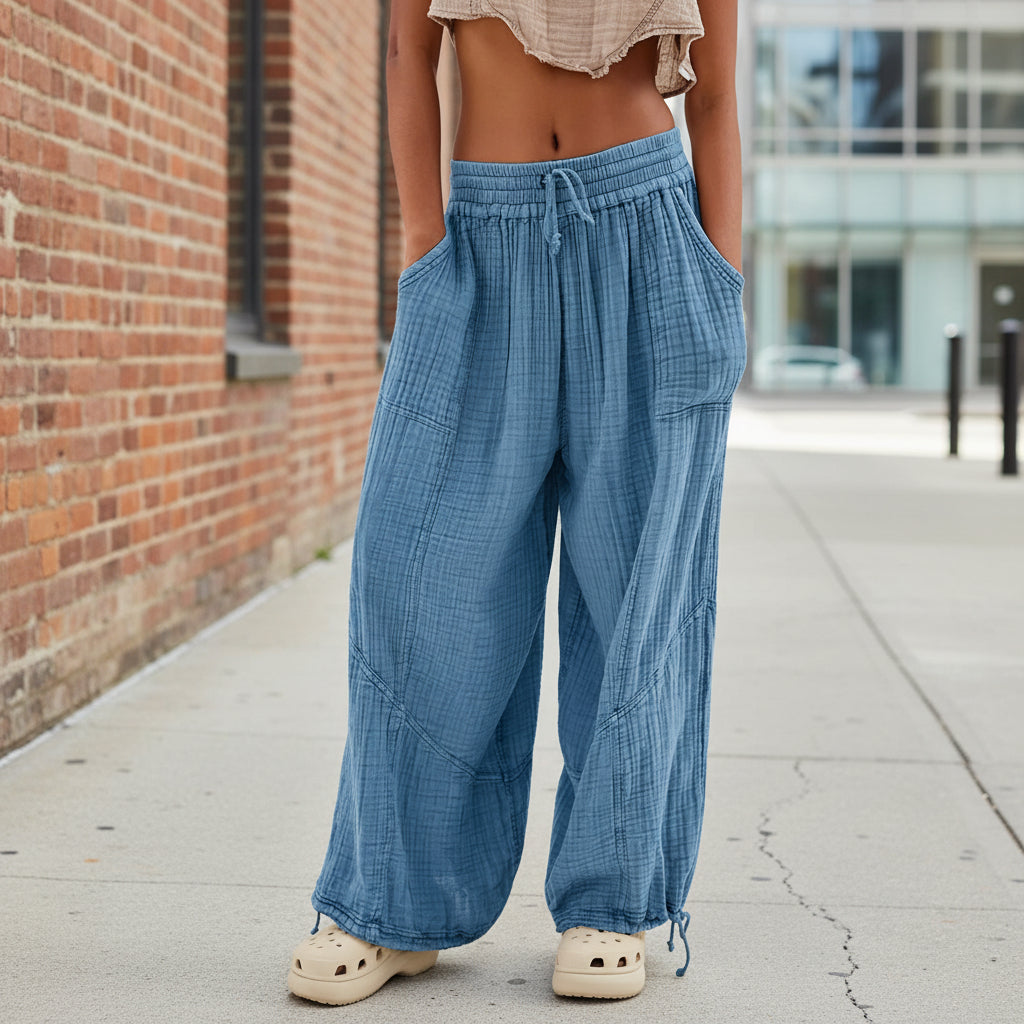 Women's High-Waist Wide-Leg Pants with Tie Waist & Pockets – 8 Colors