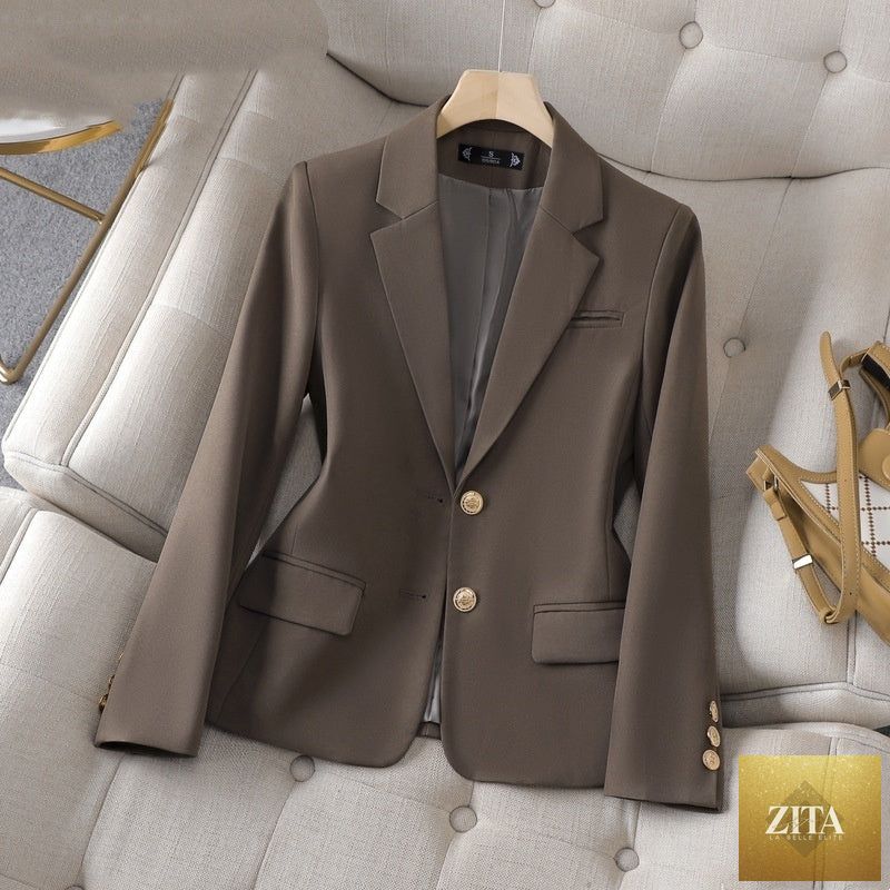 Zita La Belle Elite professional women's suit with formal coat and overalls, tailored fit, in classic dark fabric.