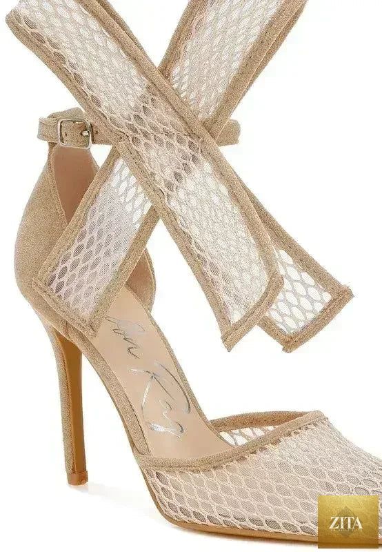 Zita La Belle Elite Regenta stiletto sandals with large bow detail, women's open-toe footwear in neutral color
