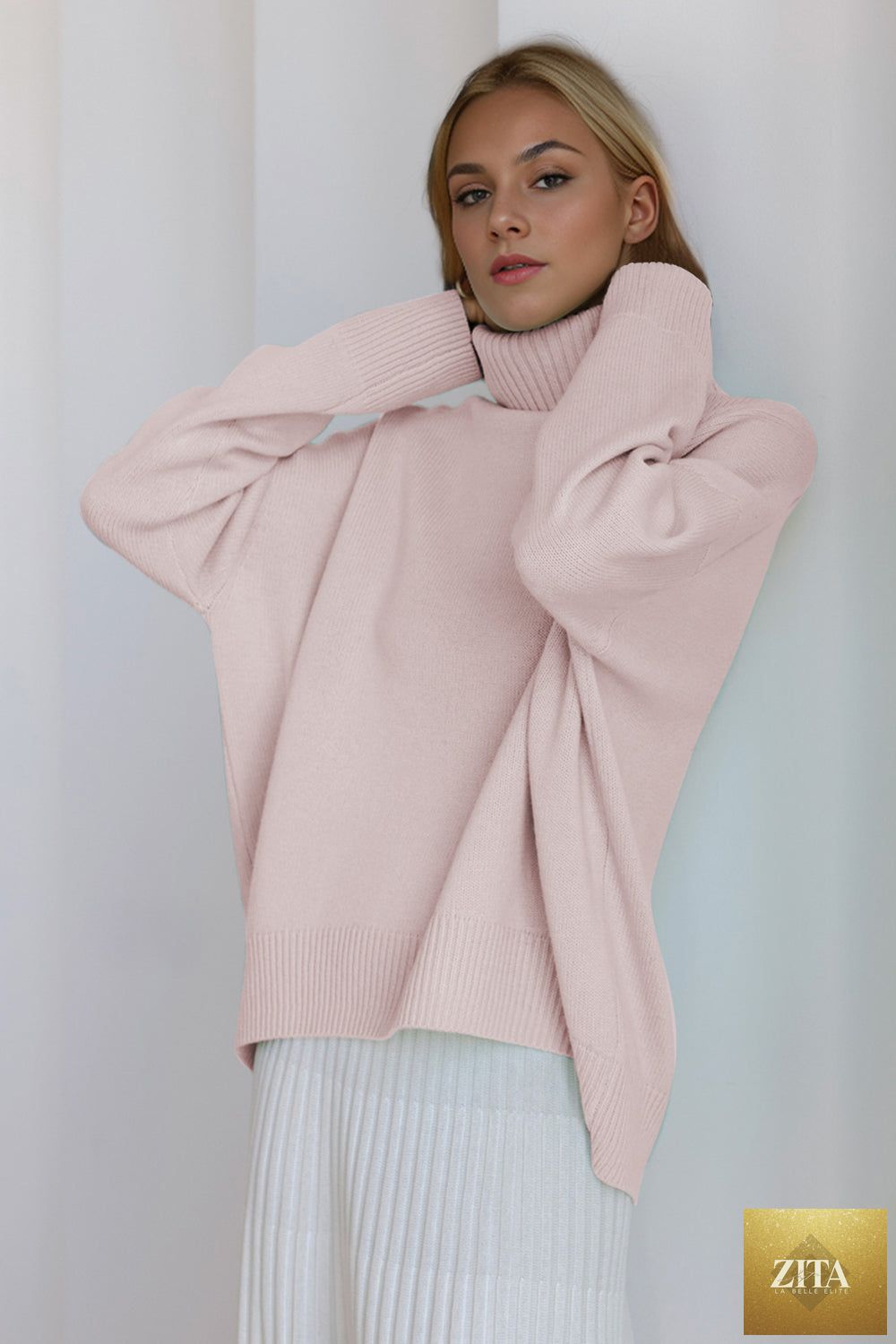 ShopBasicbae Basic Bae turtleneck sweater with dropped shoulders and long sleeves, in a cozy, casual knit design.