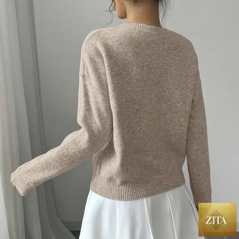Women's elegant floral sweater by Zita La Belle Elite, crew neck long sleeve casual pullover with floral pattern and cozy fit.