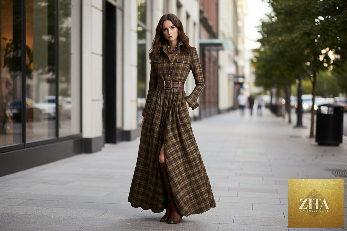 Zita La Belle Elite women's printed lapel slim-fit dress with elegant commuter style, featuring a tailored silhouette and floral pattern.
