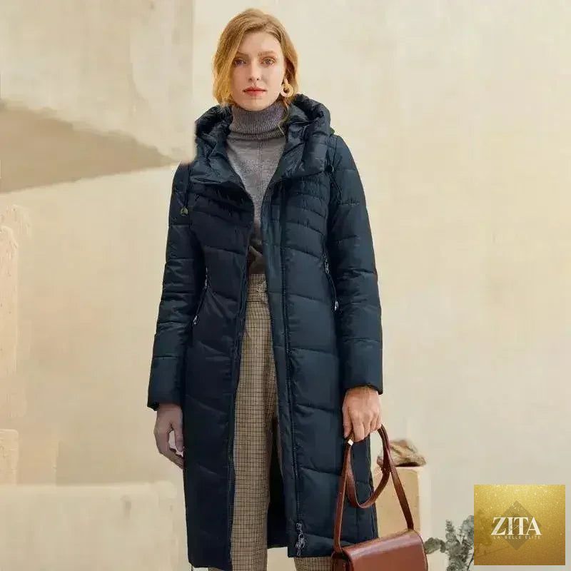 Femstylo women's warm parka jacket with elegant design, suitable for cold weather and stylish winter wear.
