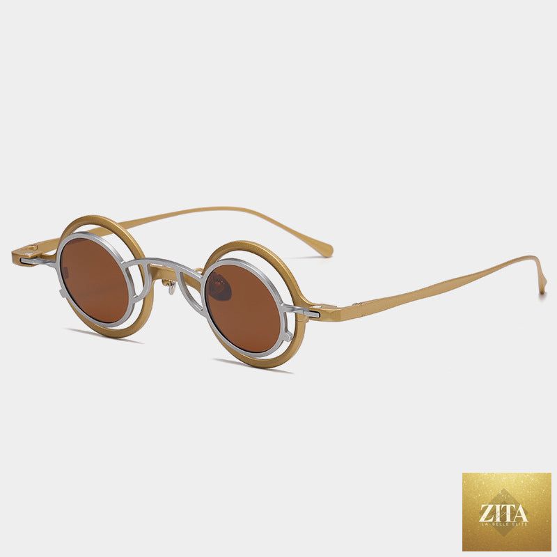 Pure titanium small round sunglasses by FitiqueFit featuring retro luxury style and sleek round frames.