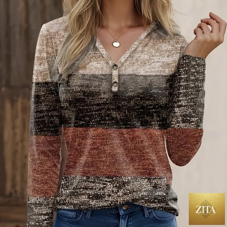 Women's Zita La Belle Elite color block casual long sleeve pullover, featuring a stylish, comfortable design for everyday wear.