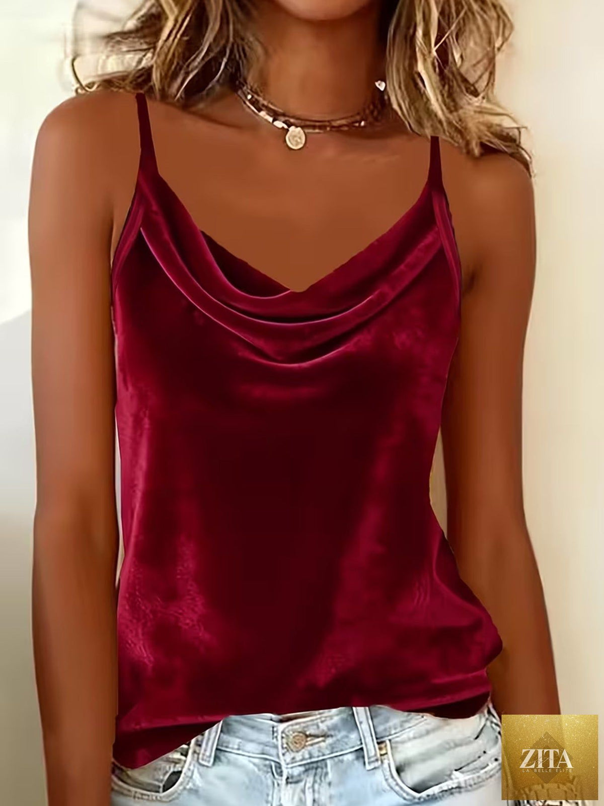 Zita La Belle Elite solid color sleeveless camisole tank top in various colors, casualwear, worn by a model.