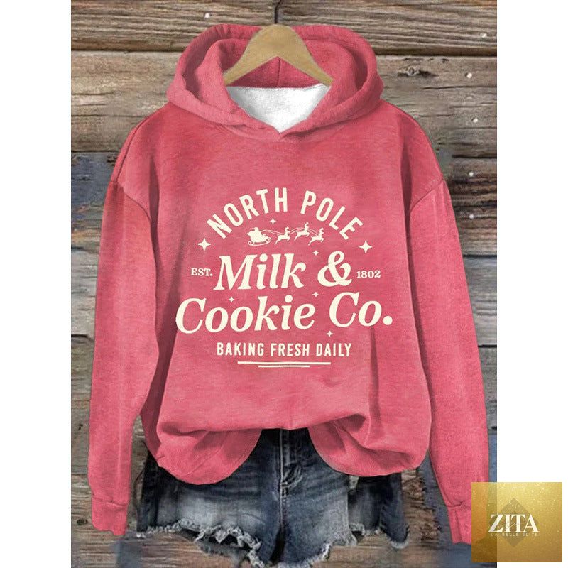 Women’s printed hooded long sleeve sweatshirt from FitiqueFit featuring a stylish hood and vibrant print design.