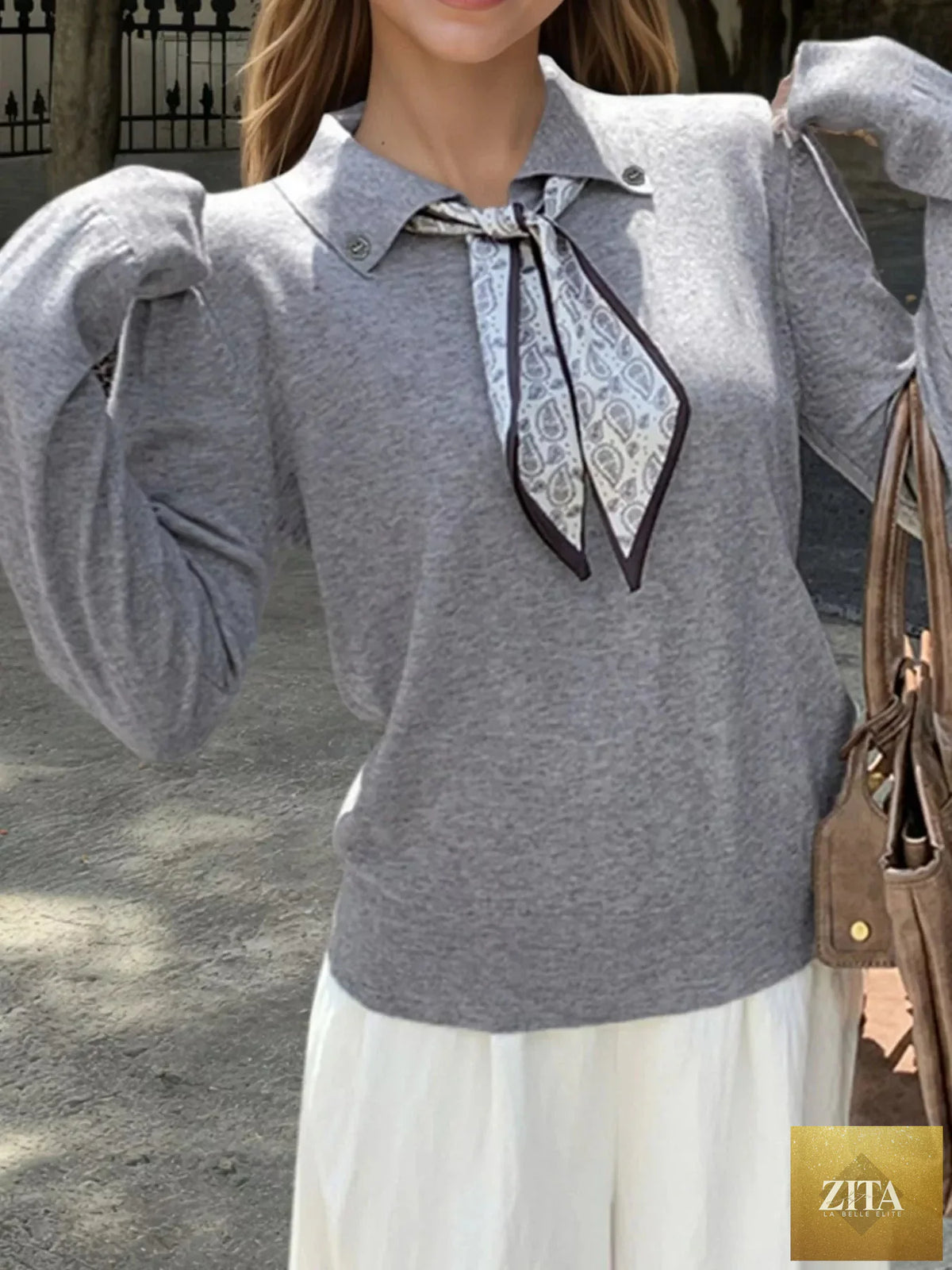 Scarf-Accented Long Sleeve Sweater