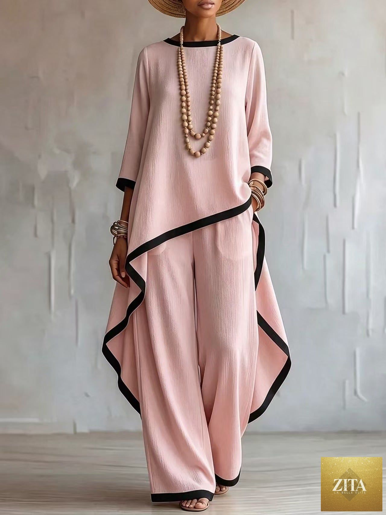 Women's Asymmetric Linen Tunic & Wide-Leg Pants Set