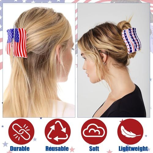 3Pcs American Flag Shaped Claw Clips USA Patriotic 4th Of July Design