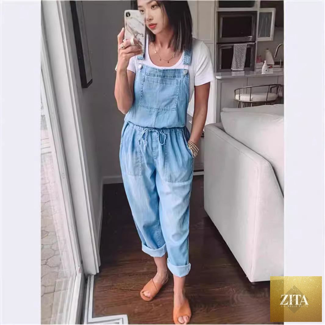 Women's cotton sleeveless wide-leg jumpsuit by Zita La Belle Elite featuring a relaxed fit and stylish design.