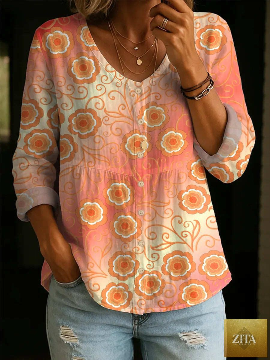 Women's plus-size printed boho cardigan by Zita La Belle Elite with 3/4 sleeves and a loose fit, styled as a casual top.