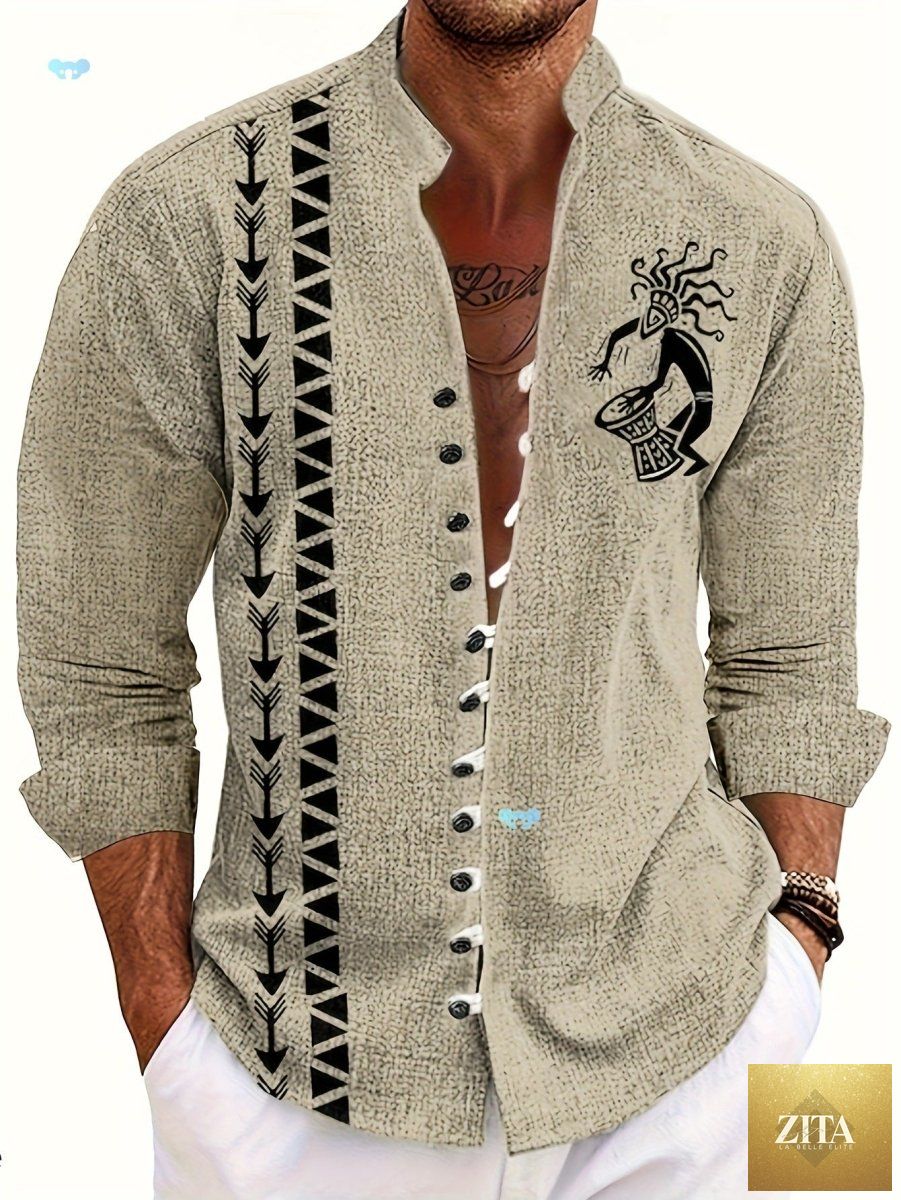 Mandotos men's fashion 3D printed shirt top featuring vibrant geometric patterns and a modern fit.