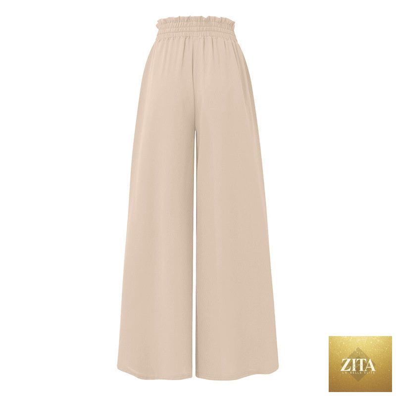 Women's high waist wide leg casual pants by Zita La Belle Elite, shown in a relaxed fit with a smooth fabric finish.