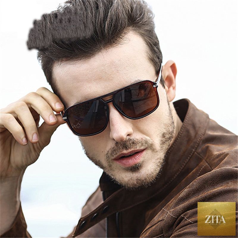 FitiqueFit oversized men's polarized mirror sunglasses with goggle-style design, ideal for driving and sun protection.